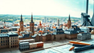 Architekturmodellbau Aachen zeigt detailliertes Stadtdesign in einem kreativen Rahmen.