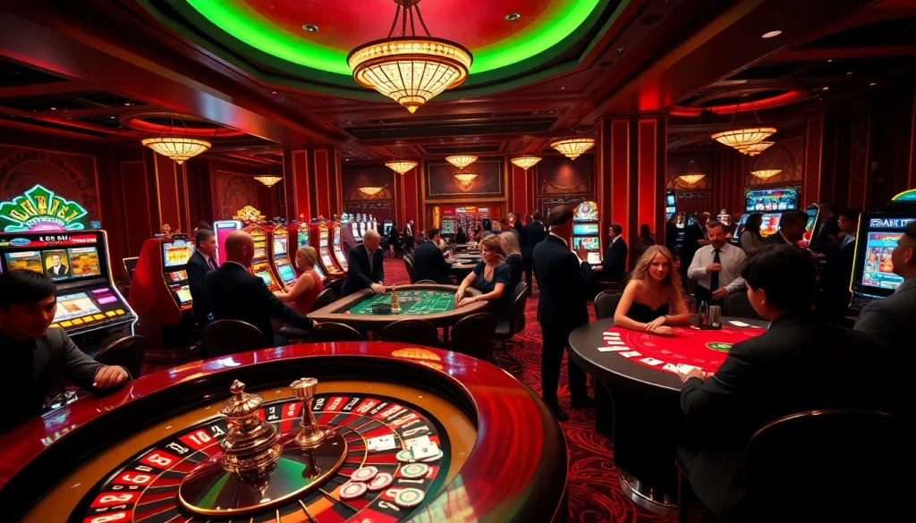 Joueurs engagés profitant d'une expérience palpitante dans un casino en ligne fiable avec des tables et des jeux vibrants d'excitation.