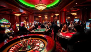 Joueurs engagés profitant d'une expérience palpitante dans un casino en ligne fiable avec des tables et des jeux vibrants d'excitation.