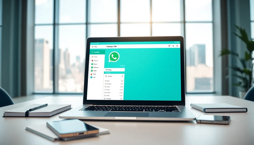 Visualize a WhatsApp Business CRM solution in a professional setting highlighting efficiency.