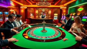 Action excitante à la roulette dans un casino en ligne fiable avec des joueurs dynamiques et des jetons colorés.