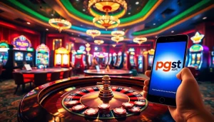Exciting casino scene featuring pg soft slot machines, roulette, and engaged players.