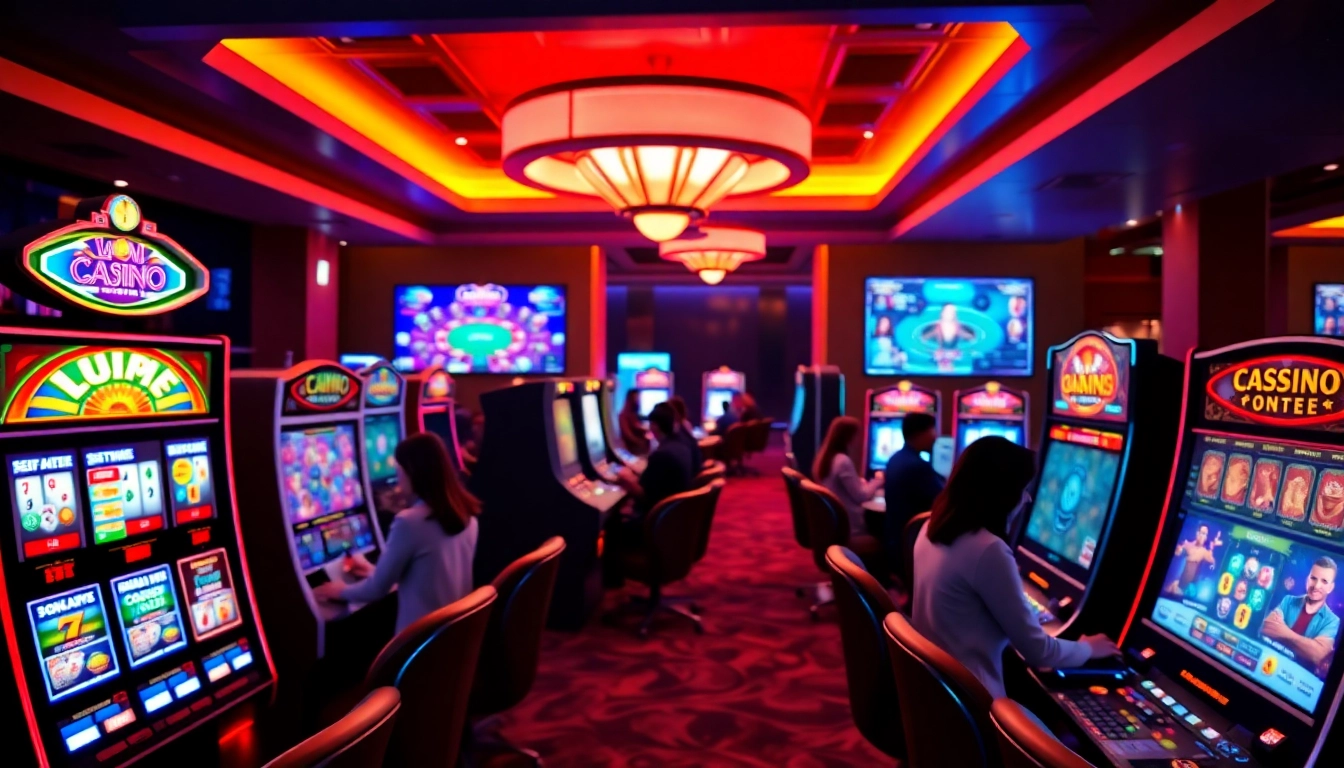 Players enjoying various gaming options at a vibrant Non Uk Casino 2025, highlighted with exciting visuals.