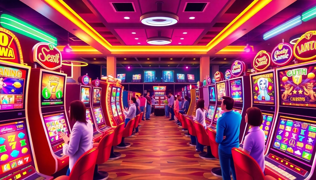 Permainan aplikasi slot yang menarik dengan pemain yang bersemangat di kasino.