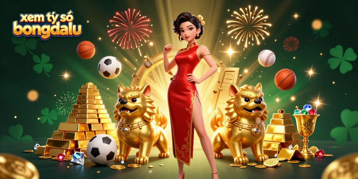 Bet on sports and xem tỷ số bongdalu with vibrant illustration showcasing a glamorous Asian woman and lucky charms.