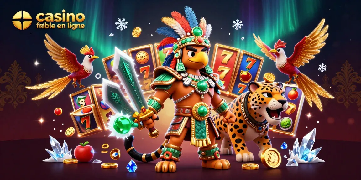 Engagez-vous avec une scène vibrante de casino fiable en ligne mettant en vedette des guerriers aztèques au milieu d'éléments de machines à sous dynamiques.