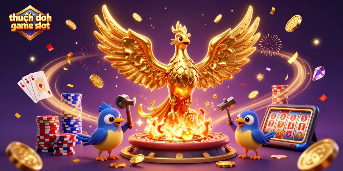 Experience the magic of thuật toán game slot with a molten phoenix, coins, and casino excitement.