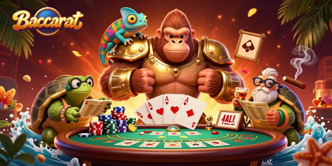 Baccarat scene with vibrant characters showcasing a lively casino atmosphere and game elements.