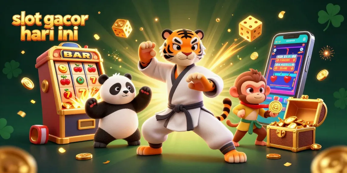 Bermain slot gacor hari ini dengan karakter kartun interaktif di kasino bergaya, dikelilingi jackpot yang mengagumkan.