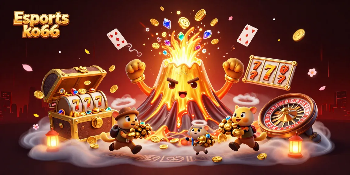 Engage in thrilling action with Esports ko66 in a vibrant, treasure-filled casino scene.