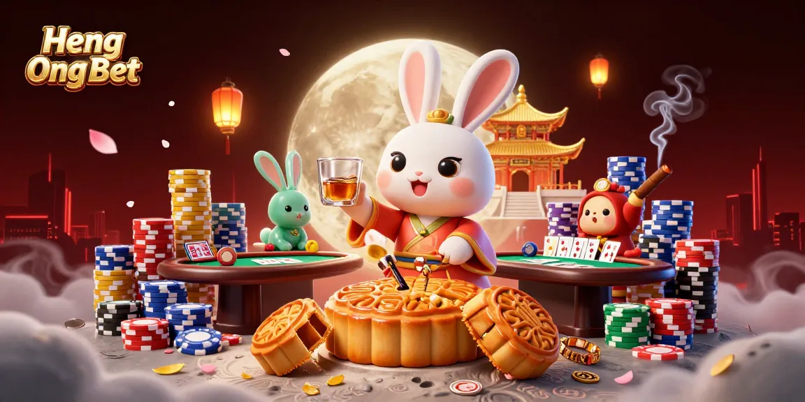 Engage with Heng Ong Bet through a vibrant 3D illustration showcasing immersive casino elements and folklore style.