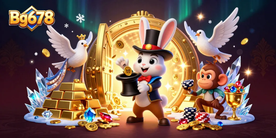 Engage with Bg678's thrilling games while a magician rabbit conjures coins alongside stunning characters.
