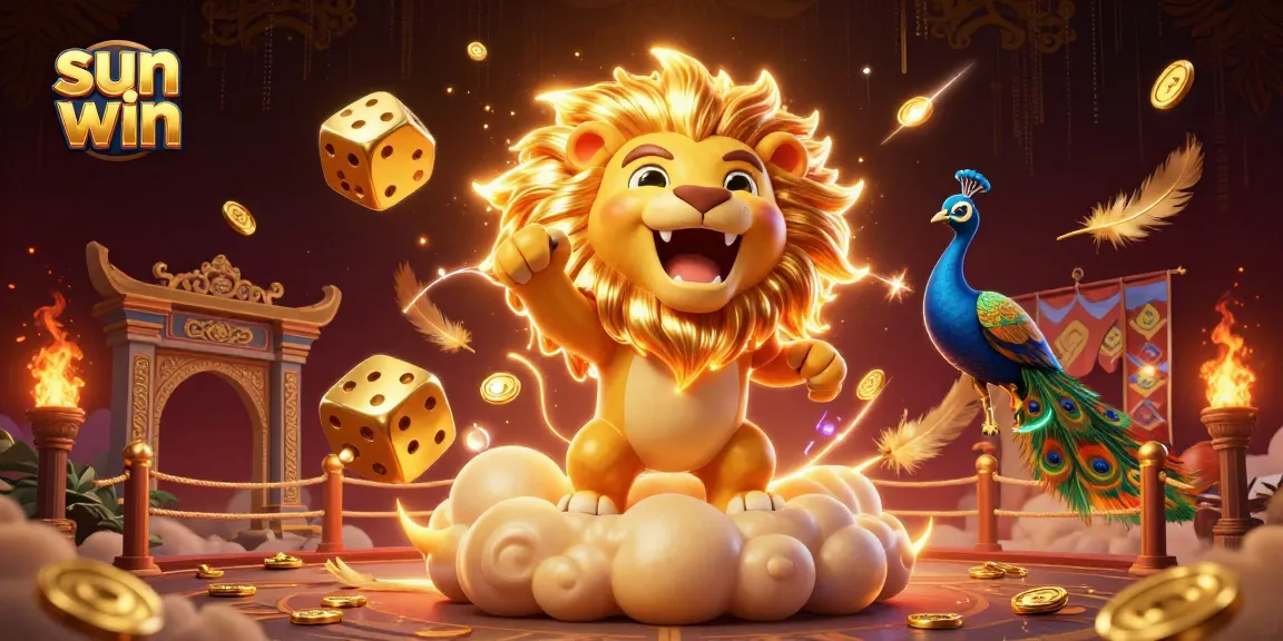 Join the fun with sun win at this vibrant 3D casino scene filled with roaring excitement and golden symbols.