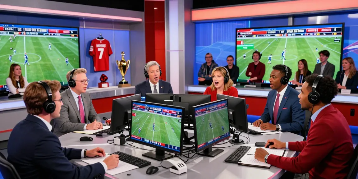Exciting kora live broadcast scene with diverse analysts discussing live football matches and engaging fans.