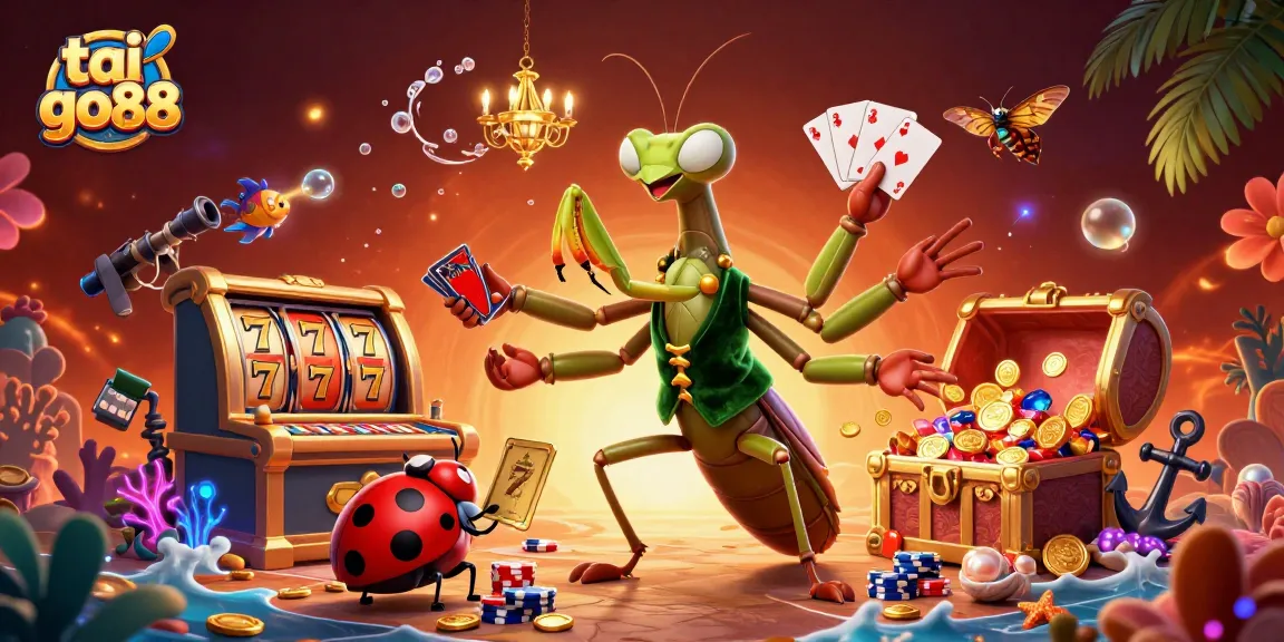 Experience dynamic gameplay with tai go88 as a giant mantis card sharp and ladybug boss navigate a vibrant casino.