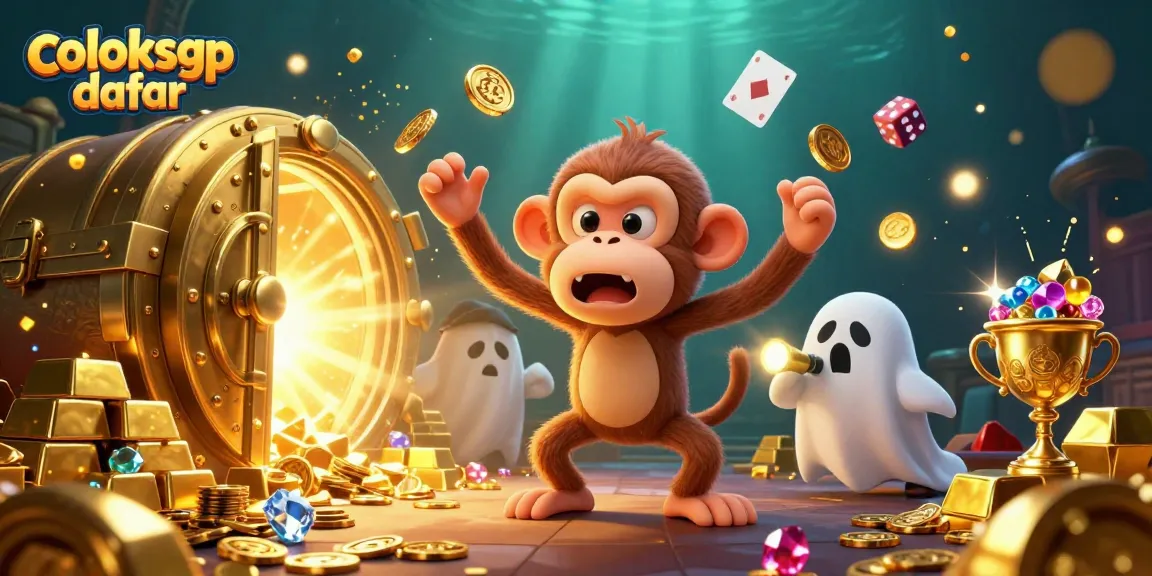 Engage with coloksgp daftar as a playful poltergeist monkey juggles casino treasures around a curious puppy.