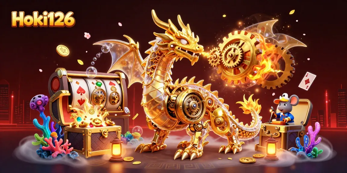 Engage with Hoki126's thrilling slot experience featuring a golden dragon and magical treasures.