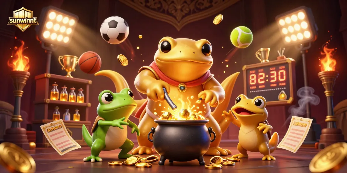 Engage in thrilling action at sunwinnt with a cartoon alchemist and frog creating gold.