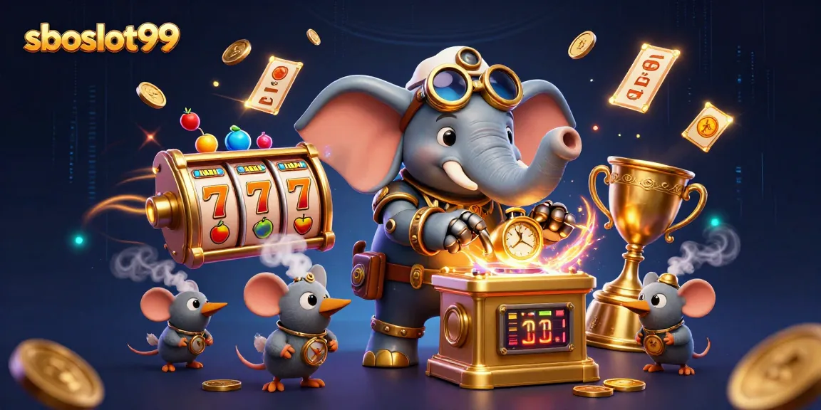 Experience thrilling gameplay with sboslot99's dynamic slot machine scene featuring a steampunk elephant and rich elements.