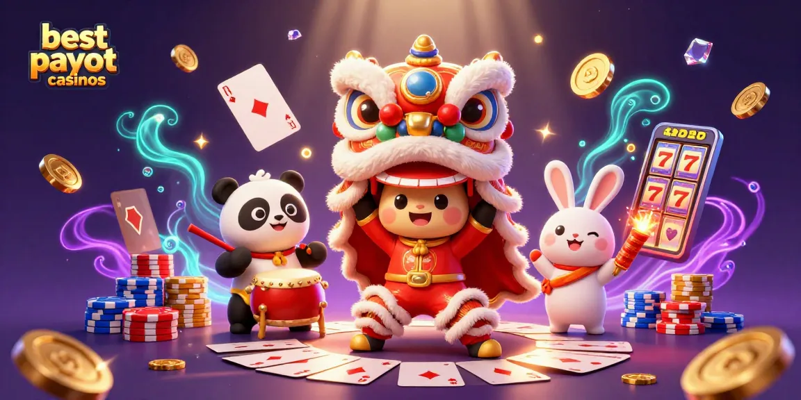Enjoying best payout casinos with fun characters amidst cascading coins and vibrant decorations