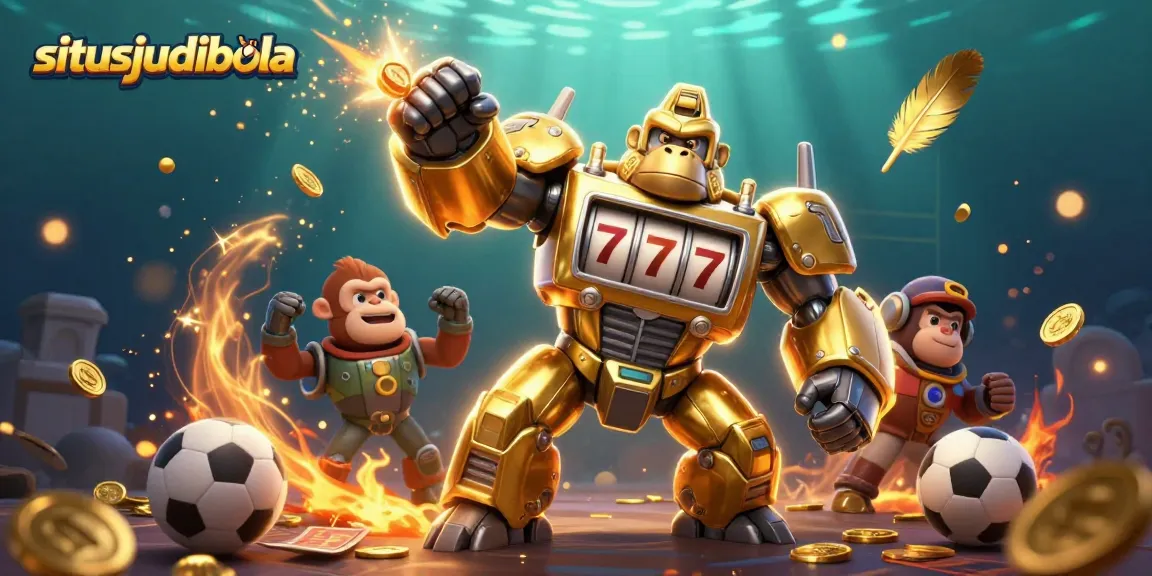 Situsjudibola transforms sports betting with a dynamic 3D cartoon illustration featuring a golden gorilla mech.