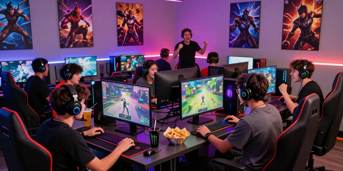 NAGA2000 gaming experience with enthusiastic gamers enjoying high-energy digital games in a vibrant lounge.