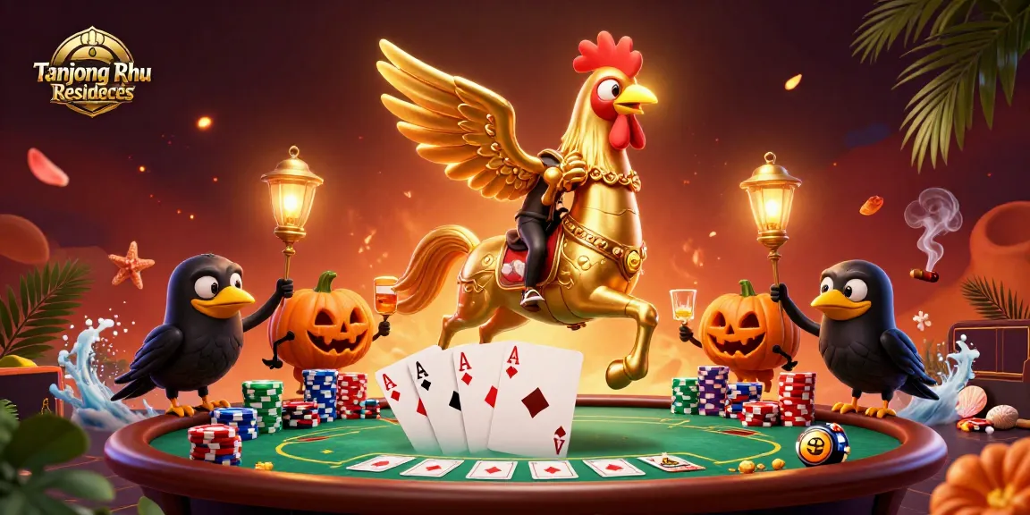 Engaging scene showcasing Tanjong Rhu Residences with a golden rooster and casino elements.