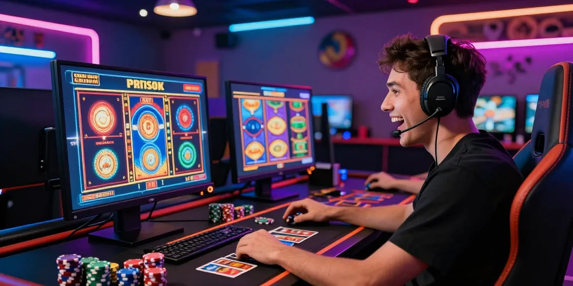 Player enjoying games at credit card casinos with vibrant slots and gaming atmosphere
